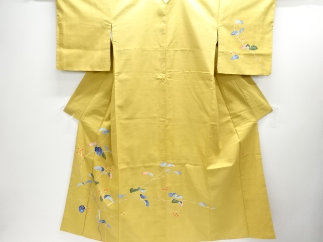 作家物　手描き友禅　枝の実模様手織り節紬訪問着